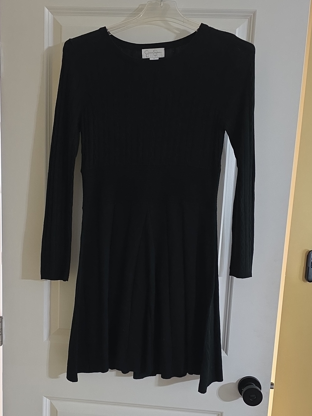 Black Long-Sleeve Ribbed Knit Dress